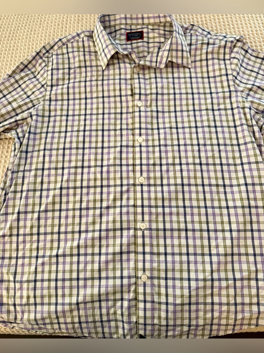 UNTUCKit Men's Hawkins Performance Plaid Shirt Purple Green Stretch XL
